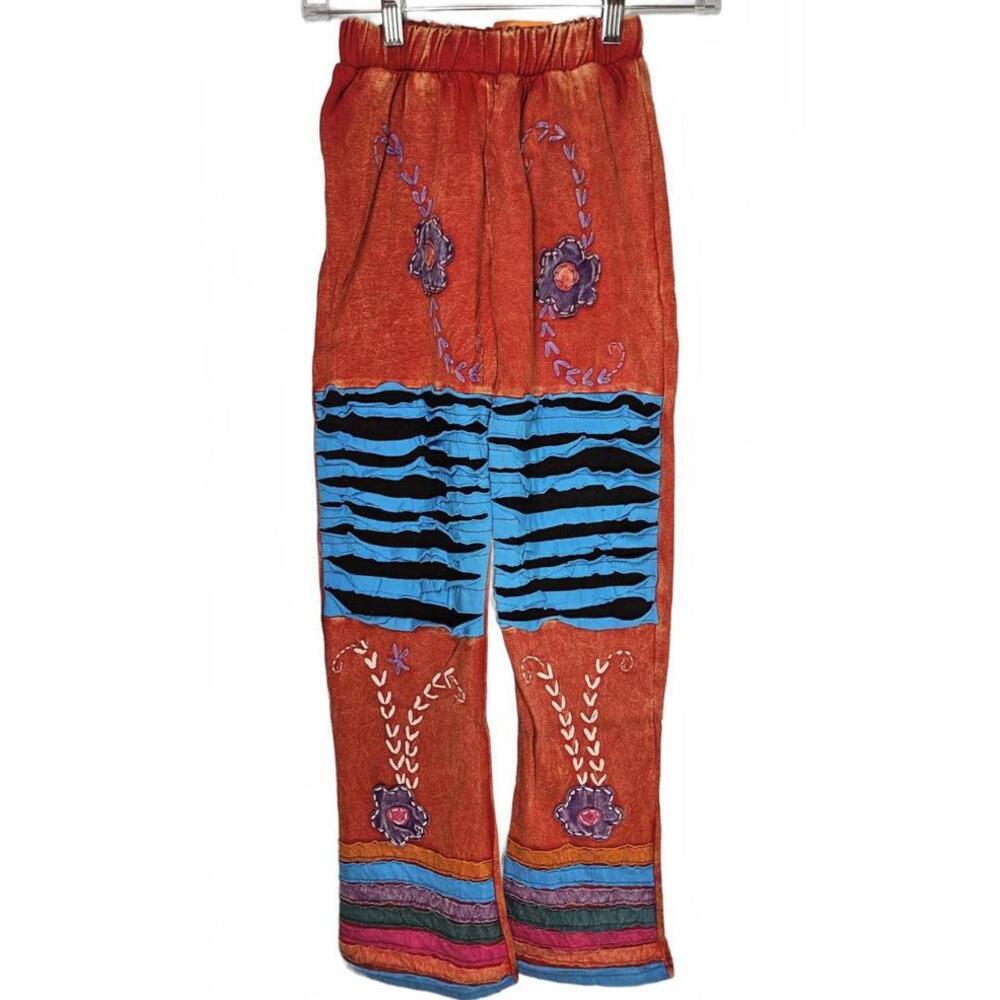 K.P.C.‎ Bohemian Embroidered Pants Handmade in Nepal - Stonewashed Red - Small